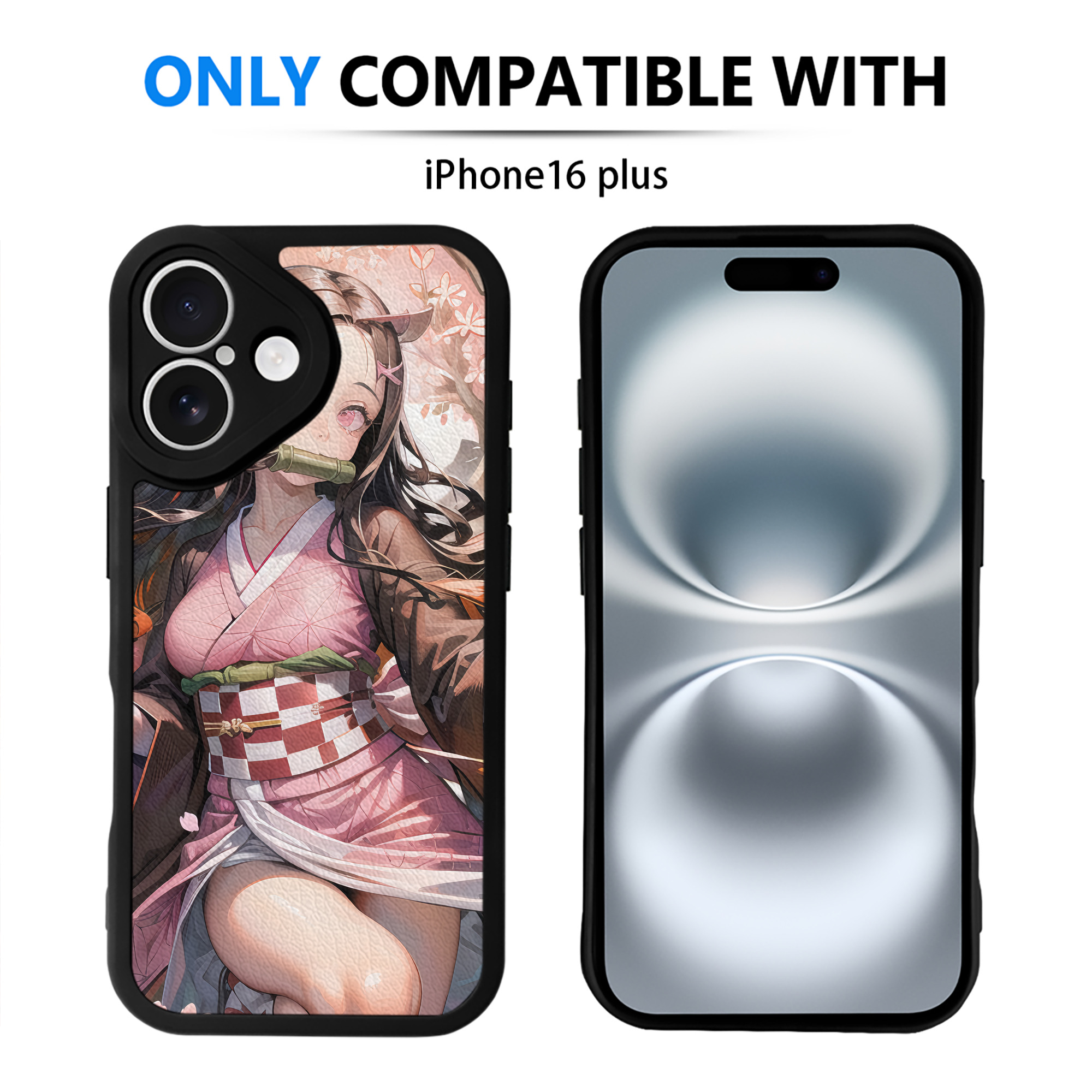 （画像用） 鬼滅の刃（きめつのやいば）竈門 禰󠄀豆子／かまど ねずこ Kamado Nezuko 【iPhone 16シリーズ対応】シリコンスマホケース（レザー調） 材質：シリコン